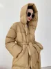 Women's Down Parkas Winter Hooded Puffer Coat Women 90 White Duck Jacket Lous Thick Warme Sashes Bind Over the Knee Outwear 230109