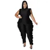 Spårar FS Orange Black Sexig ett stycke Plus-storlek Kvinnkläder Set passar stora damer Ruffled Jumpsuits Turtleneck Summer Outfits