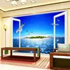 Duvar Kağıtları Özel Mural 3D Pencere Deniz Görünümü Duvar Boyama Plaj Adası Meagulls Oturma Odası Dokuma Yapılmayan Duvar Kağıdı Su geçirmez