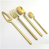 Flatvaruupps￤ttningar 16st Rose Kitchen Decor Spoon Fork Kniv Set Tabeller Stainfritt Stee Moder Every Cutlery For Dessert Soup Coffee Drop Dhucg