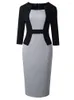 Casual Dresses Nice-Forever Autumn Women Chic Contrast Color Patchwork Formal Business Elegant Vintage Bodycon Dress B784