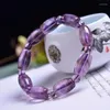 Strand Purple Crystal Natural Amethysts Elastic Armband Yoga Girls 10 15mm hink Beaded Rectangle Bangle Women Energy Gift