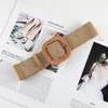 Belts Luxury Bohemia Round Buckle Elastic Braided For Women Solid Colors Linen Weave Fake Straw Wide Belt PP Waistband