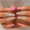 FALSE NAILS RHINESTONES NAILPRESS ONS extra l￥ng kista 3D Designad Fake Jewel Luxury Rosy Nude Royalty Tips Drop Delivery Health B Dhrnh