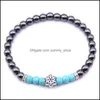 ビーズストランドXuebao Alloy Black Gallstone Natural Gemstone Bead Bracelet 6mmマニュアルエラスティックユニセックスジュエリー磁気療法ドロップDHWVG