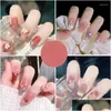 Faux Ongles 24 Pcs Frais D'été Fée Fleur Motif Nail Art Faux Avec De La Colle Rose Violet Court Portable Portant Des Outils Drop Delivery H Dhjac