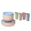 Dinnerware Sets Wheat St Unbreakable Reusable Lightweight Bowls Cups Plates Tableware Kitchen Cutlery Set Retail Drop Delivery Hom265u