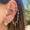 Backs Earrings Korean Crystal Zircon Butterfly Clip Set For Women Moon Star Gold Color Chian Long Tassel Ear Cuff Fashion Jewelry Gift