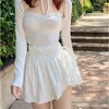 Gonne houzhou sexy mini gonna bianca simpatica donna da canale pieghe ad alta vita a piede irregolare patchwork fata a corto mori girl 230110