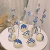 Festival Malzemeleri Diğer Parti 6 PCS Mutlu Yıllar Kek Toppers Düğün Çocukları Dekorasyonu için Gül Çiçek Kek Kalesi Topper Bayrakları
