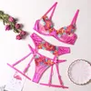 Borduurbeha's Kousenband String Vierdelige sets voor vrouwen Funy Lingerie Dames Sexy ondergoed 10 stijlen