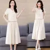 Vestidos de trabalho 2023 Summer Conjunto feminino T-shirt T-shirt Short-Leeved Top Top Top Finner Linen Skirt Fashion Femme de duas peças L729