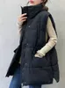 Gilet da donna in cotone imbottito di media lunghezza con coulisse colletto solido piumino trapuntato piumino senza maniche 230109