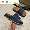 جودة منصة منتصف الكعب Slide Sandals Designer Slipper Fashion 5cm Slides Beige Blue Gray Mouse Printed Canvas Luxury Summer Men Women Beach Slippers