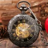 Montres De Poche Or Chiffres Romains Affichage Couvercle En Verre Transparent Montre Mécanique Antique Pendentif Horloge Avec Chaîne Fob Noire De 30 CM