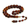 Bracelets de charme Isl￢mico Ros￡rio Misbaha Isl￣ Presente Coffee Coffee Amber Oval Forma 11x14mm 33 Mi￣ de ora￧￣o mu￧ulmana Tasbih Tasbeeh inteiro dhfwo