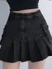 Skirts ALLNeon Mall Goth Y2K High Waist Jean Egirl Aesthetics Black Denim Pleated with Big Pockets Grunge Punk Outfits 230110