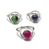 クラスターリングlii ji Real Gemstone Ring Ruby Sapphire Anyolite 925スターリングシルバーフィンガー調整可能な女性ジュエリーホリデーギフト