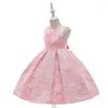 Meisjesjurken vouwen bloemkinderen bruiloft feest jurk mouwloze kinderen meisjes baljurk vestidos vintage peuter piano prinses