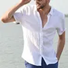 Men's TShirts Colors Linen Short Sleeve Loose Shirt Turndown Collar Simple Style Plain Color Top Summer Cloth buj 230109