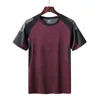 Herr t-skjortor Stylish O Neck Patchwork Color Men t-shirt mjuk kort ärm krymp resistent smal sport sportkläder för arbete