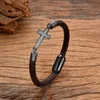 Charm Bracelets Minimalist Men Women Cross Bracelet Brown Leather Femme Accessories Friendship Gifts Magnet Buckle Pulsera Hombre