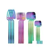 Flatware Sets Dinnerware Set Service For 4 Stainless Steel Cutlery Rainbow Dinner Knife Fork Spoon Sierware Kitchen Tableware Drop D Dhfis