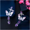 Stud Cwwzircons symétrique violet zircon cubique belle papillon oreille manchette grimpeur boucle d'oreille pour les femmes mode bijoux punk Cz874 Dro Dhvqw