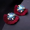 Stud -oorbellen trendy 2023 Bohemen blauw/rode katoenen draadwikkel voor vrouwen vintage kristal oorrang handgemaakte sieraden