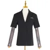 Trajes de mujer de malla de diamantes de manga larga de retazos chaqueta negra abrigo de mujer 2023 otoño elegante ropa de moda para mujer ropa de calle