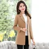 Kvinnors ull 2023 Autumn Winter Woolen Jackets Kvinnor Slim Coat Temperament Overwear All-Match Female Outcoat Mid-Längd Ladies Tops