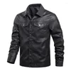 Chaquetas de los hombres Moda Hombres Otoño Biker Cuero Multi bolsillos Pu Outwear Abrigos para hombres Tops Slim Fit