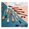Spoons Natural Wood Spoon Fork Set Winding Honey Coffee Ice Cream Wooden Kitchen Cutlery Drop Delivery Home Garden Dining Bar Flatwar Ot2Fw