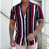 Camisas casuais masculinas 2023 camisa masculina moda listras impressão manga curta verão gola virada para baixo botão roupas masculinas