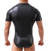 Podwórze męskie skóra skórzana mokry zamek skokowy pvc catsuit jednoczęściowe body wrestling singlet tańca tańca tańca