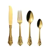 Set di stoviglie 24 pezzi / set Set dorato di lusso Posate in acciaio inossidabile placcato oro Stoviglie per matrimoni Coltello e forchetta da pranzo di Natale