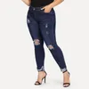 Vrouwen Jeans Dilusoo Vrouwen Ripped Plus Size Broek Gaten Hoge Elastische Skinny Potlood 4 Seizoen 2023 Dikke Vrouw Casual broek