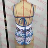 Niebieski Jacquard stroje kąpielowe Sling One Piece Swimsuit Kąpiec Kąpiec Seksowne bikini bez pleców dla kobiet