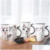 Mugs Cute Cat Ceramics Coffee Mug With Lid Large Capacity 600Ml Animal Creative Drinkware Cups Novelty Gifts Milk Cup Drop Delivery Dhfrq