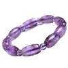 Strand Purple Crystal Natural Amethysts Elastic Bracelets Yoga Girls 10 15MM Bucket Beaded Rectangle Bangle Women Energy Gift