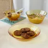 Tallrikar Creative Glass Plate French Amber Transparent Fruit Salad Dish Home Dining Table Desktop Dinner Set Kitchen Table Seary