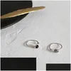 Plata Nuevo estilo simple 925 Sterling Sier Cuentas redondas Ágata negra Piedra lunar Anillos de tamaño abierto para mujer Declaración Anillo ajustable Dro DH8YA