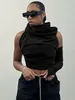 Women's TShirt Joskaa Brown Single Sleeve Off Shoulder Top Casual Slim Crop Tops Fashion T Shirt for Women Clothing Winter Sexy Streetwear 230110