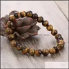 Beaded Strands Natural Stone Tiger Eye Bead Armband Lava Bangles Elastic Chain Armband Women Men smycken Drop Delivery Otod5