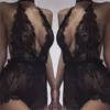 Women's Jumpsuits & Rompers Sexy Bodysuit 2023 Womens Lace Crochet Playsuits Deep V Neck Back Hollow Out Transparent Black Jumpsuit Plus Siz