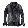 Men's Jackets Men Cargo Vintage Denim Multi Pockets Washed Cotton Outwear Coats Size L-3XL