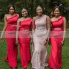 Vestidos de dama de honor rojos de un hombro con apliques sin mangas para mujer africana vestido largo para fiesta nupcial Formal