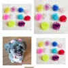 ドッグアパレル100pc/ロットキャンディーカラーヘアボウガーゼフラワーパフ犬アクセサリーペットグルーミングサプライギフトドロップデリバリーホームガーデンdhpak