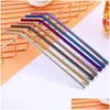 Drinking Straws Sts 5Pcs 304 Stainless Steel Environmentally Friendly Reusable St Set Highquality With Cleaning Brush And Bag Drop D Dhc6E