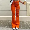 Kvinnor Pants Capris kvinnor våren Autumn Streetwear Korean Fashion Solid Color High midjehål Harajuku blossed Brown/ Orange